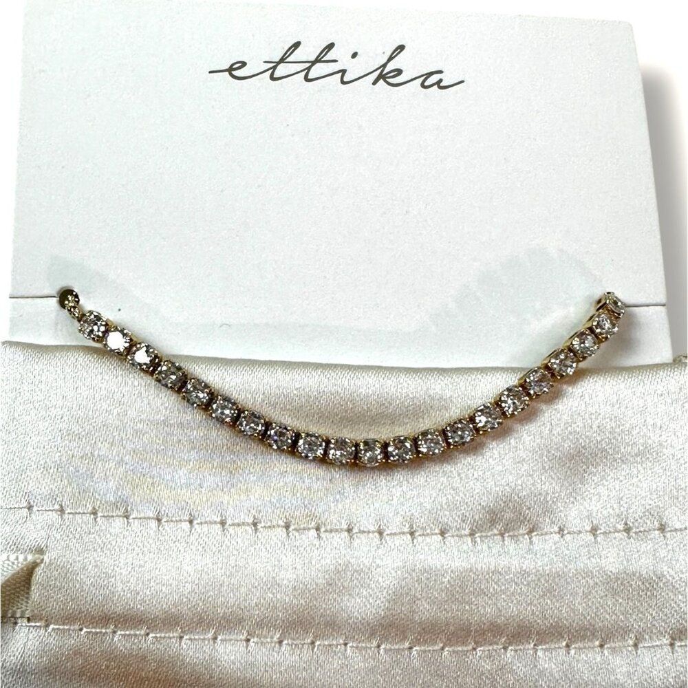 18K Gold Plated Adjustable Crystal Bracelet By Ettika With Satin Pouch
